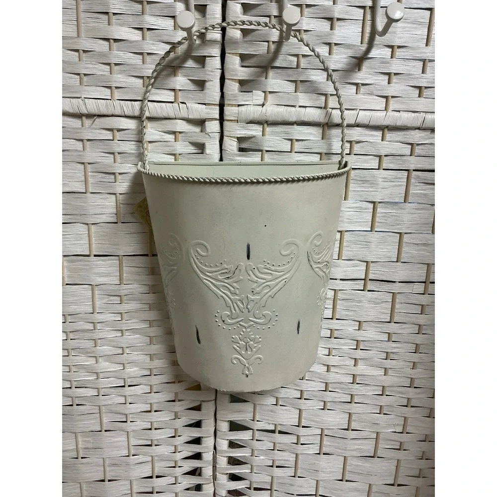 Antique White Farmhouse Shabby Chic‎ Embossed Metal Wall Bucket